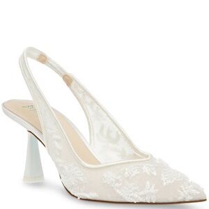 Betsey Johnson Ivory Embroidered Slingback Heels